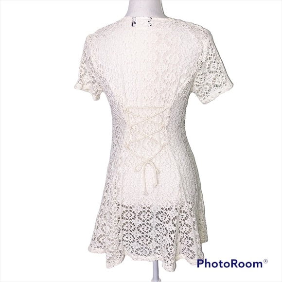 *SOLD* Vintage Mayvens Of California Off White Lace Crochet Dress Large - Picture 2 of 9